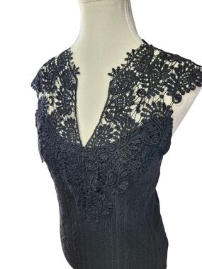 Crochet Lace Tank Top Cap Sleeve Sheer Black Whimsigoth Medium Festival Y2K Knit